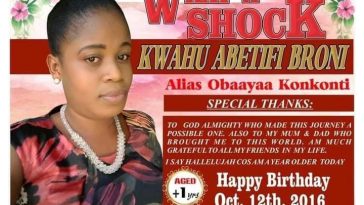 Kwahu Abetifi Broni Uses Funeral Poster To Celebrate Her Birthday