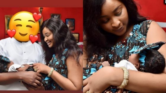 Etinosa Idemudia Covers The Face Of Her Baby Daddy As She Shares Photos Of Naming Ceremony