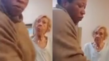 Aged White Woman Captured On Tape Abusing African Woman By Spiting On Her But She Remained Unprovoked