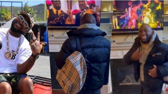 Watch Davido’s priceless reaction as he sees himself in Coming to America 2 (Video)