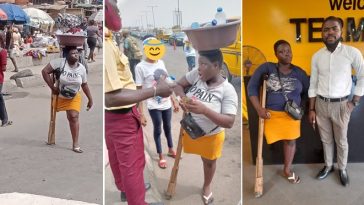 Kindhearted man helps one-legged lady who was spotted hawking water energetically