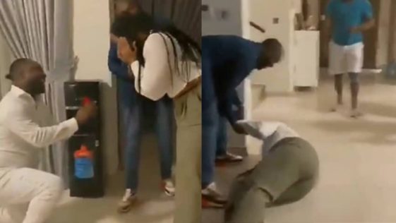 Lady rolls on the floor and burst into tears as her man asks for her hand in marriage (Video)