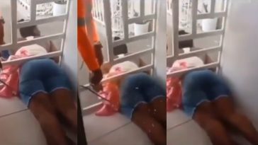 Woman gets trapped while trying to sneak into the house to catch her man ”cheating” (Video)