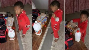 Adorable video of 2-year-old boy making his mum breakfast at 3am (Watch)