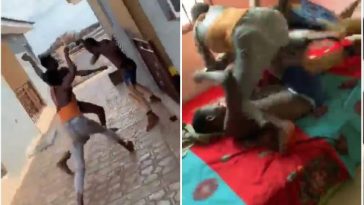 Drama as Lady joins her main boyfriend to fight off her side guy