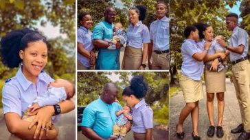 Young student and her husband storm school to celebrate with course mates after welcoming a baby boy (Photos)