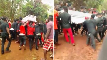 Corpse refuses to be buried as over 10 able-bodied men struggle to carry its coffin (Video)