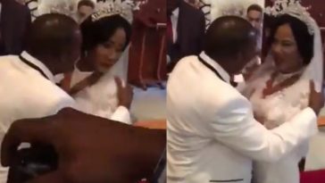 Bride angrily pushes her groom as he tries kissing her during their wedding (Video)