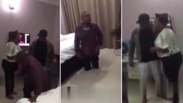 Drama as man catches his wife in a hotel room with her lover (Video)