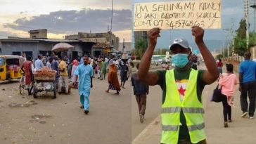 Man takes to the street with placard to sell his kidney to send his younger brother to school