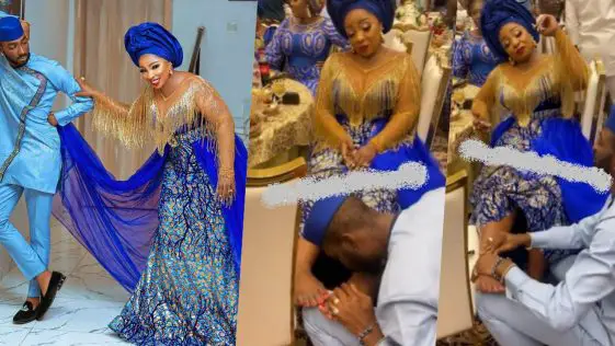 Anita Joseph Under Fire After Sharing Video Of Her Husband Massaging And Kissing Her Feet At An Event (Video)