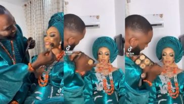 Heartwarming video of groom doing his bride’s makeup on their wedding day (Watch)