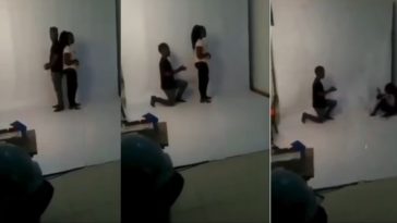 Lady instantly falls down in shock as her man surprises her by proposing during photoshoot (Video)