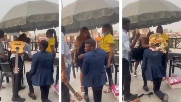 Lady gives hot slaps to man who proposed to her, smashes cake gift on his head (Video)