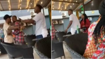 What are you doing here? – Man confronts girlfriend after seeing her with another guy at a bar (Video)