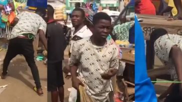 (+VIDEO) Thief Made To Sweep A Whole Market After He Was Caught Stealing A Phone At Circle