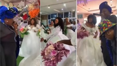 Single ladies searching for husbands attend church service in wedding gowns